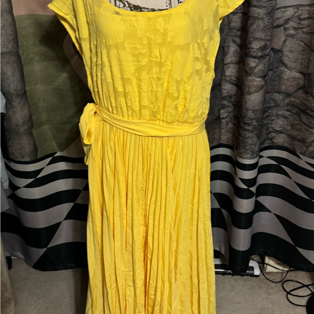 Lane Bryant Yellow Pleated Smocked Maxi Dress